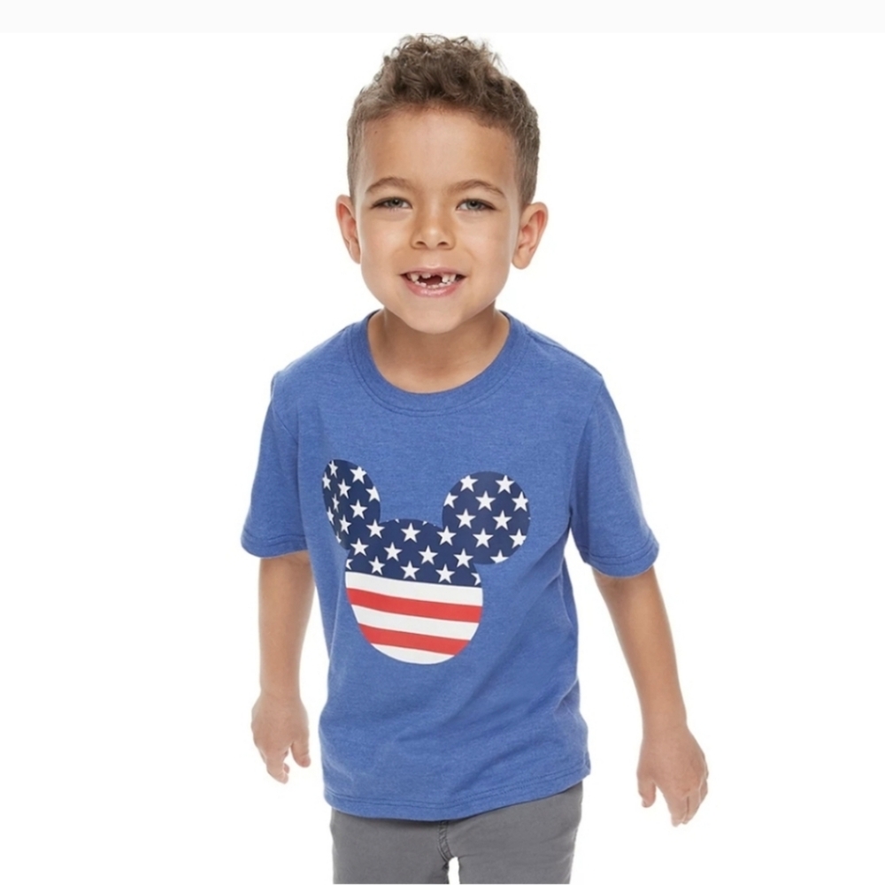 DISNEY'S MICKEY MOUSE BOYS SIZE 5 GRAPHIC FLAG EARS T-SHIRT BNWT SO